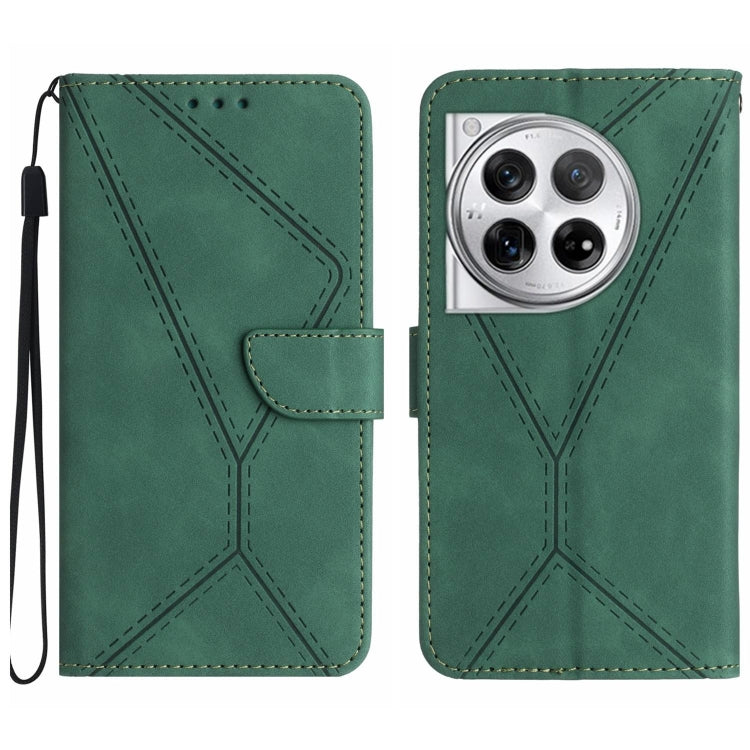 For OnePlus 12 5G Global Stitching Embossed Leather Phone Case(Green) - OnePlus Cases by buy2fix | Online Shopping UK | buy2fix