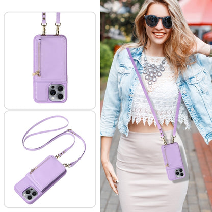 For iPhone 16 Pro Max Crossbody Lanyard Zipper Wallet Leather Phone Case(Purple) - iPhone 16 Pro Max Cases by buy2fix | Online Shopping UK | buy2fix