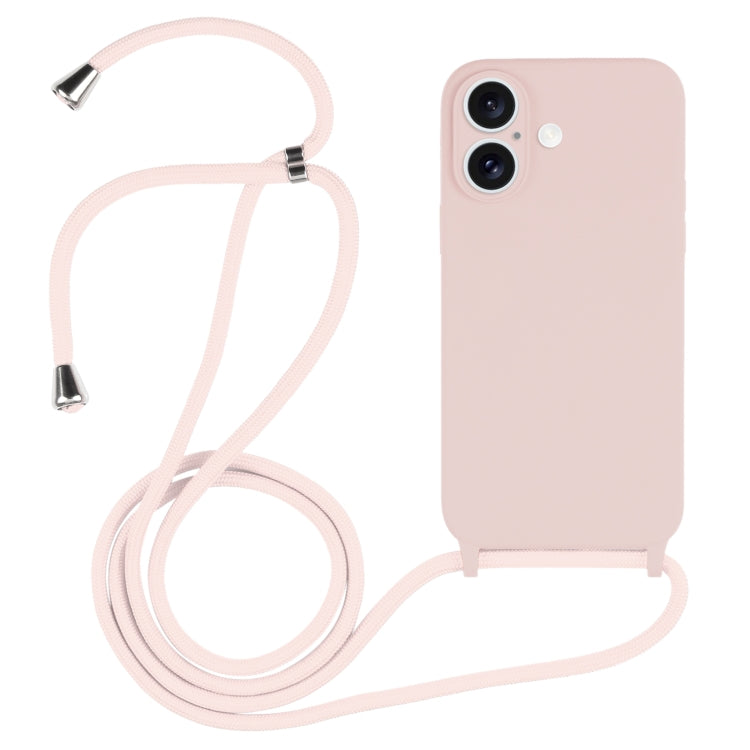 For iPhone 16 Plus Crossbody Lanyard Liquid Silicone Case(Sand Pink) - iPhone 16 Plus Cases by buy2fix | Online Shopping UK | buy2fix