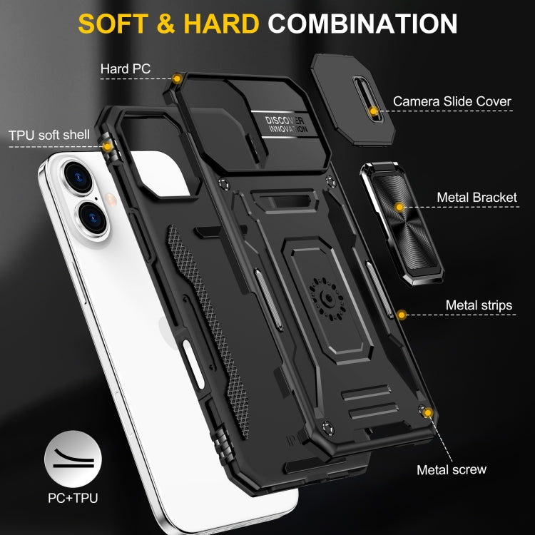 For iPhone 16 Plus Armor PC + TPU Camera Shield Phone Case(Black) - iPhone 16 Plus Cases by buy2fix | Online Shopping UK | buy2fix