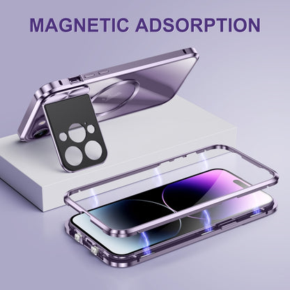 For iPhone 15 Pro Large Window Holder MagSafe Magnetic Metal Phone Case(Purple) - iPhone 15 Pro Cases by buy2fix | Online Shopping UK | buy2fix