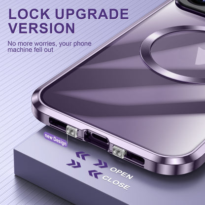 For iPhone 15 Pro Large Window Holder MagSafe Magnetic Metal Phone Case(Purple) - iPhone 15 Pro Cases by buy2fix | Online Shopping UK | buy2fix