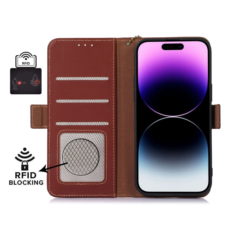 For iPhone 16 Pro Genuine Leather Magnetic RFID Leather Phone Case(Coffee) - iPhone 16 Pro Cases by buy2fix | Online Shopping UK | buy2fix