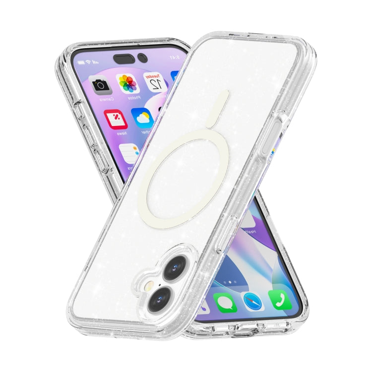 For iPhone 16 Plus Terminator Style Glitter Powder MagSafe Magnetic Phone Case(White) - iPhone 16 Plus Cases by buy2fix | Online Shopping UK | buy2fix