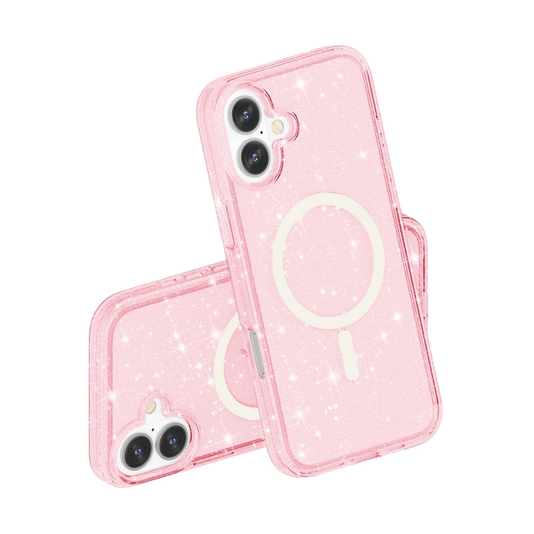 For iPhone 16 Terminator Style Glitter Powder MagSafe Magnetic Phone Case(Pink) - iPhone 16 Cases by buy2fix | Online Shopping UK | buy2fix