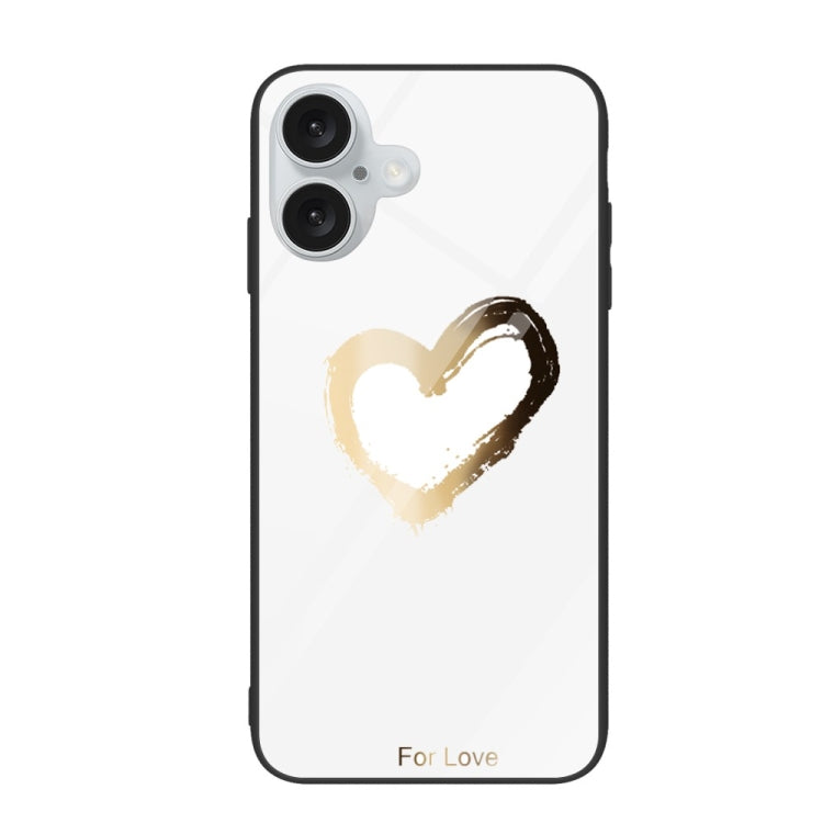 For iPhone 16 Plus Colorful Painted Glass Phone Case(Golden Love) - iPhone 16 Plus Cases by buy2fix | Online Shopping UK | buy2fix