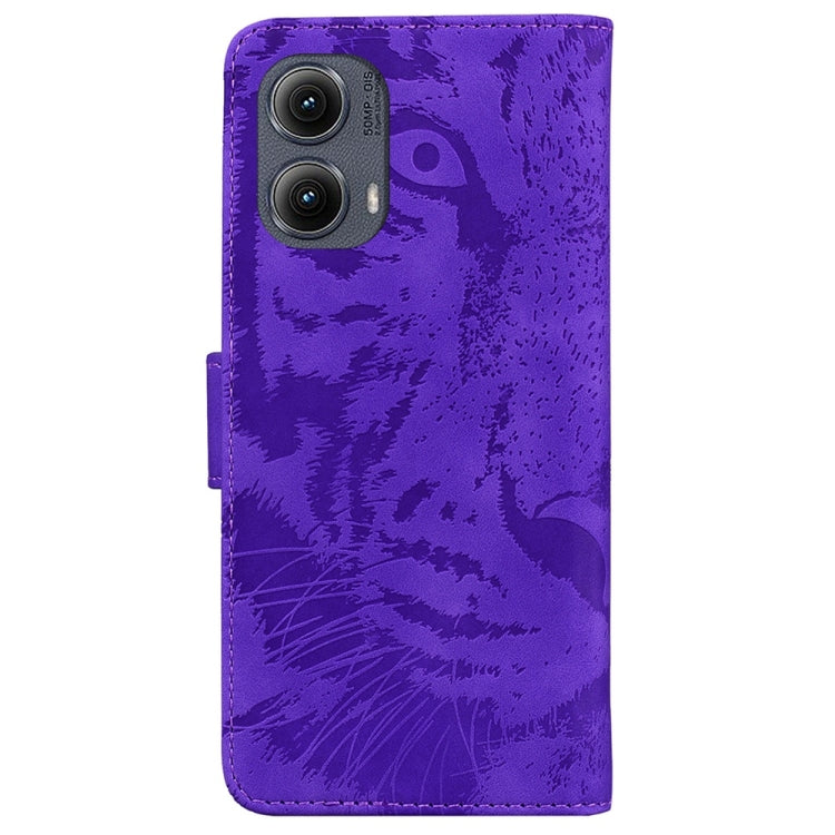 For Motorola Edge 2024 Tiger Embossing Pattern Leather Phone Case(Purple) - Motorola Cases by buy2fix | Online Shopping UK | buy2fix