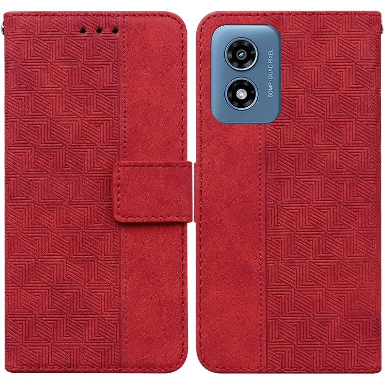 For Motorola Moto G Play 4G 2024 Geometric Embossed Leather Phone Case(Red) - Motorola Cases by buy2fix | Online Shopping UK | buy2fix