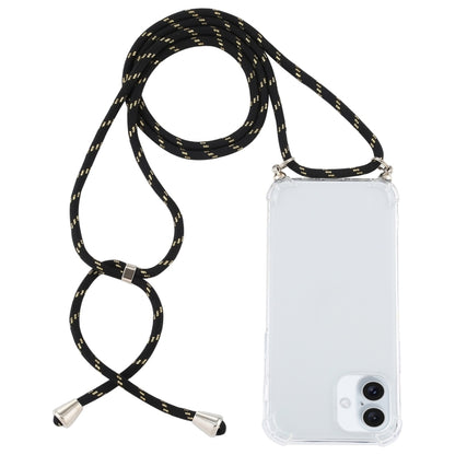 For iPhone 16 Four-Corner Shockproof Transparent TPU Case with Lanyard(Black Gold) - iPhone 16 Cases by buy2fix | Online Shopping UK | buy2fix