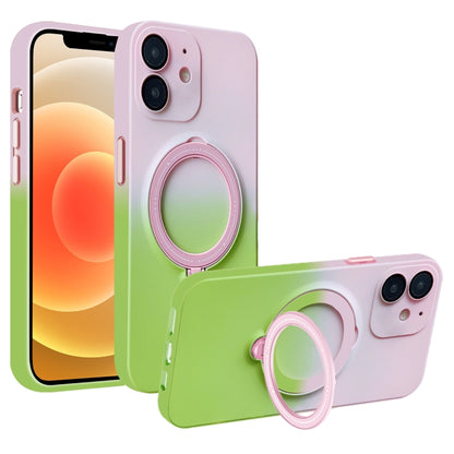 For iPhone 12 MagSafe Holder Gradient TPU Phone Case(Pink Green) - iPhone 12 / 12 Pro Cases by buy2fix | Online Shopping UK | buy2fix