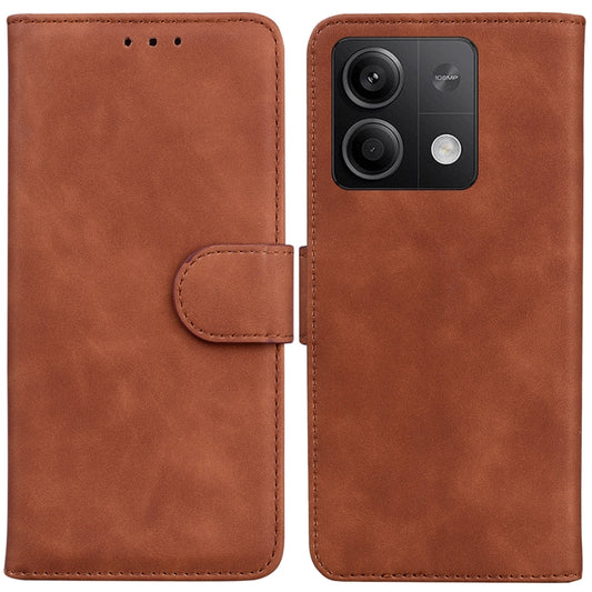 For Xiaomi Redmi Note 13 5G Skin Feel Pure Color Flip Leather Phone Case(Brown) - Note 13 Cases by buy2fix | Online Shopping UK | buy2fix