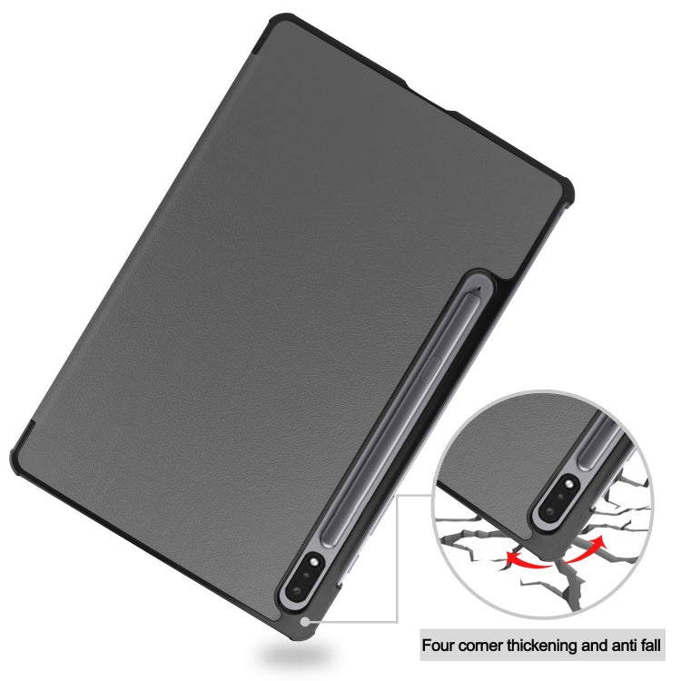 For Samsung Galaxy Tab S9 Custer Pure Color 3-Fold Holder Smart Leather Tablet Case(Grey) - Galaxy Tab S9 Cases by buy2fix | Online Shopping UK | buy2fix