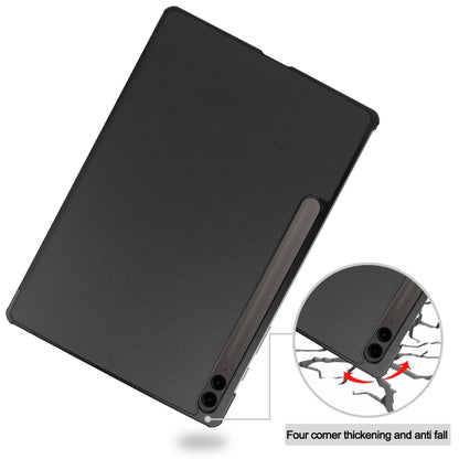 For Samsung Galaxy Tab S9 FE+ Custer Pure Color 3-Fold Holder Smart Leather Tablet Case(Black) - Galaxy Tab S9 FE+ by buy2fix | Online Shopping UK | buy2fix