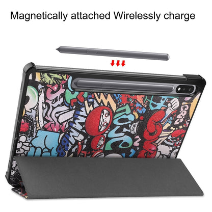 For Samsung Galaxy Tab S9 Custer Painted 3-Fold Holder Smart Leather Tablet Case(Graffiti) - Galaxy Tab S9 Cases by buy2fix | Online Shopping UK | buy2fix