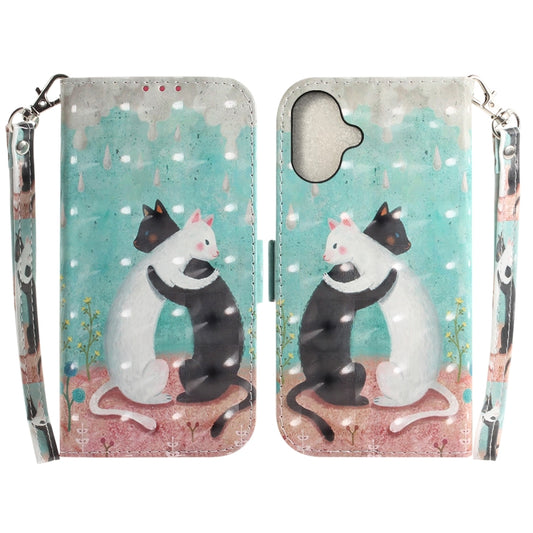 For iPhone 16 3D Colored Horizontal Flip Leather Phone Case(Black White Cat) - iPhone 16 Cases by buy2fix | Online Shopping UK | buy2fix