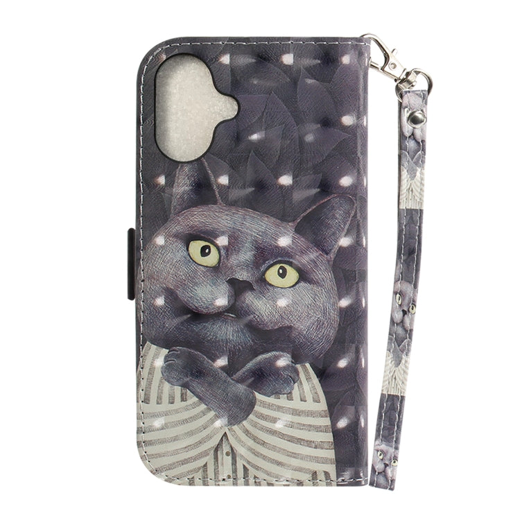 For iPhone 16 3D Colored Horizontal Flip Leather Phone Case(Hug Cat) - iPhone 16 Cases by buy2fix | Online Shopping UK | buy2fix