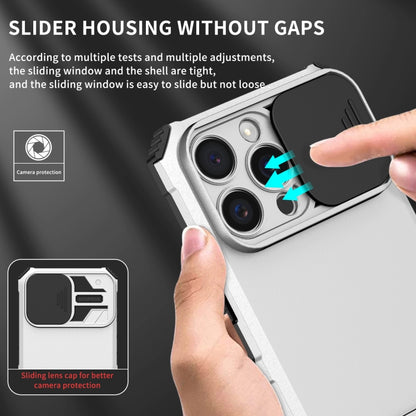 For iPhone 16 Pro Max Stereoscopic Holder Sliding Camshield Phone Case(White) - iPhone 16 Pro Max Cases by buy2fix | Online Shopping UK | buy2fix