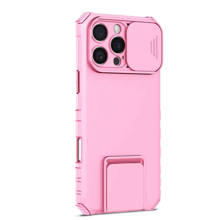 For iPhone 16 Pro Max Stereoscopic Holder Sliding Camshield Phone Case(Pink) - iPhone 16 Pro Max Cases by buy2fix | Online Shopping UK | buy2fix