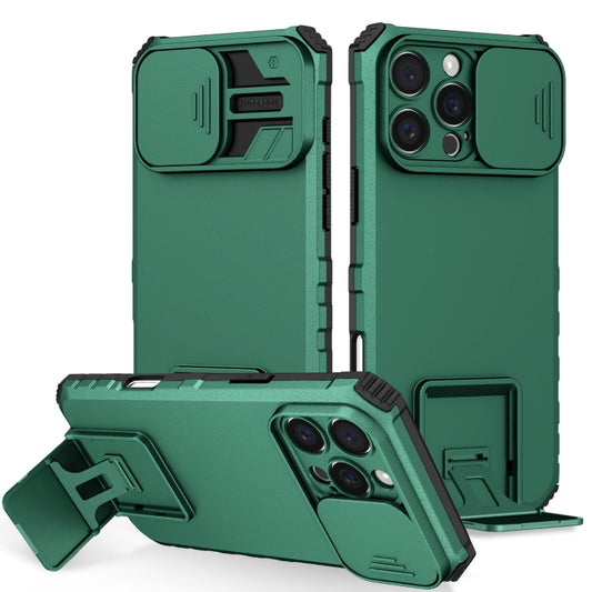 For iPhone 16 Pro Max Stereoscopic Holder Sliding Camshield Phone Case(Green) - iPhone 16 Pro Max Cases by buy2fix | Online Shopping UK | buy2fix