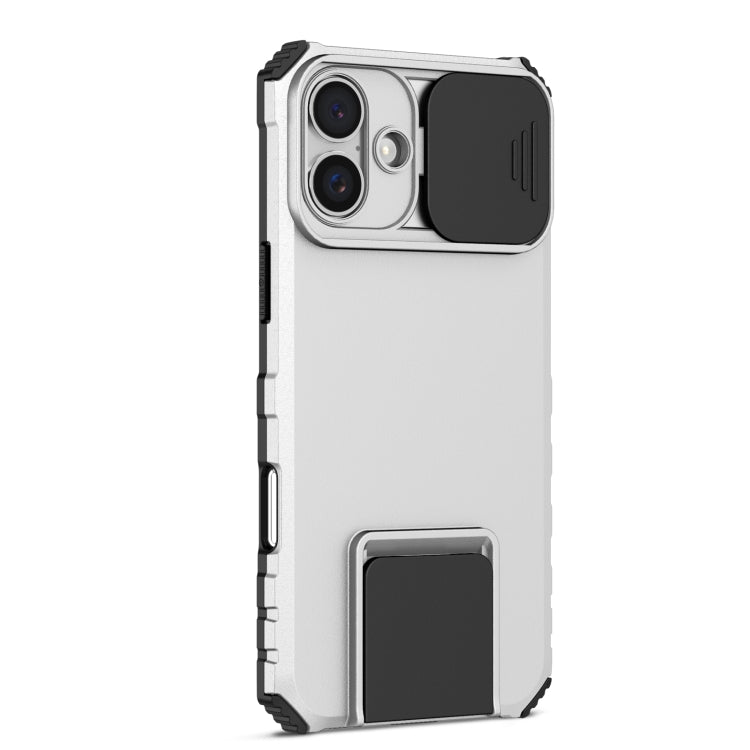 For iPhone 16 Plus Stereoscopic Holder Sliding Camshield Phone Case(White) - iPhone 16 Plus Cases by buy2fix | Online Shopping UK | buy2fix