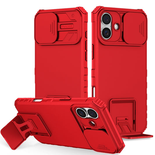 For iPhone 16 Stereoscopic Holder Sliding Camshield Phone Case(Red) - iPhone 16 Cases by buy2fix | Online Shopping UK | buy2fix