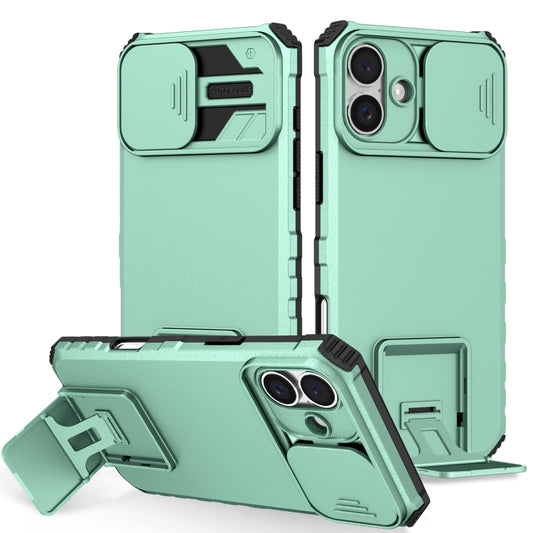 For iPhone 16 Stereoscopic Holder Sliding Camshield Phone Case(Light Blue) - iPhone 16 Cases by buy2fix | Online Shopping UK | buy2fix