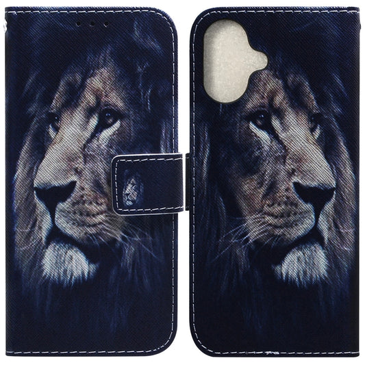 For iPhone 16 Coloured Drawing Flip Leather Phone Case(Lion) - iPhone 16 Cases by buy2fix | Online Shopping UK | buy2fix