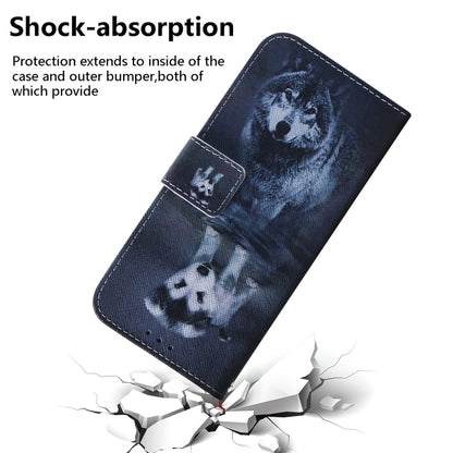 For iPhone 16 Coloured Drawing Flip Leather Phone Case(Wolf and Dog) - iPhone 16 Cases by buy2fix | Online Shopping UK | buy2fix