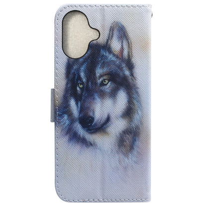 For iPhone 16 Plus Coloured Drawing Flip Leather Phone Case(White Wolf) - iPhone 16 Plus Cases by buy2fix | Online Shopping UK | buy2fix