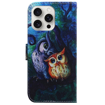 For iPhone 16 Pro Max Coloured Drawing Flip Leather Phone Case(Oil Painting Owl) - iPhone 16 Pro Max Cases by buy2fix | Online Shopping UK | buy2fix