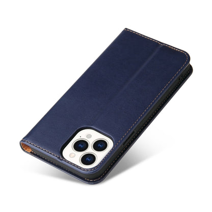 For iPhone 15 Pro Max Fierre Shann PU Genuine Leather Texture Phone Case(Blue) - iPhone 15 Pro Max Cases by FIERRE SHANN | Online Shopping UK | buy2fix