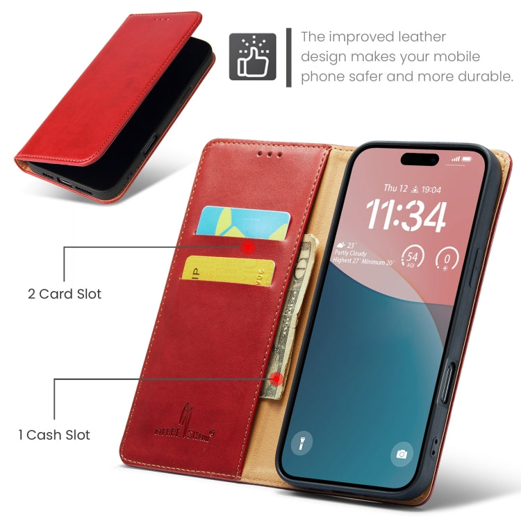 For iPhone 16 Pro Max Fierre Shann PU Genuine Leather Texture Phone Case(Red) - iPhone 16 Pro Max Cases by FIERRE SHANN | Online Shopping UK | buy2fix