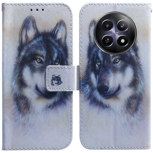 For Realme 12 5G Coloured Drawing Flip Leather Phone Case(White Wolf) - Realme Cases by buy2fix | Online Shopping UK | buy2fix