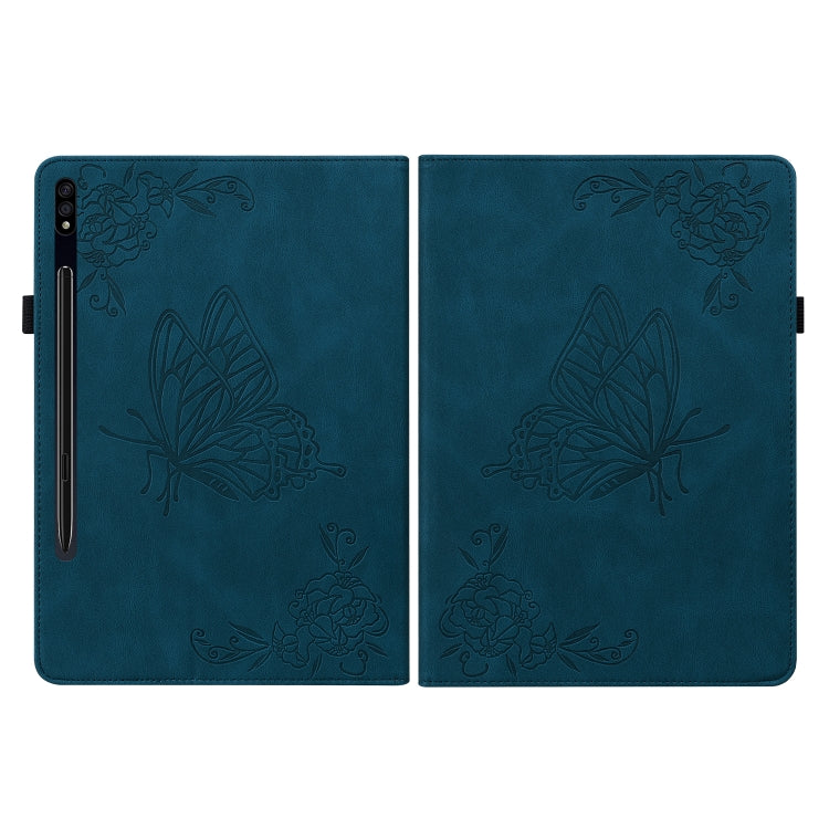 For Samsung Galaxy Tab S9+ Butterfly Flower Embossed Leather Tablet Case(Blue) - Galaxy Tab S9+ Cases by buy2fix | Online Shopping UK | buy2fix