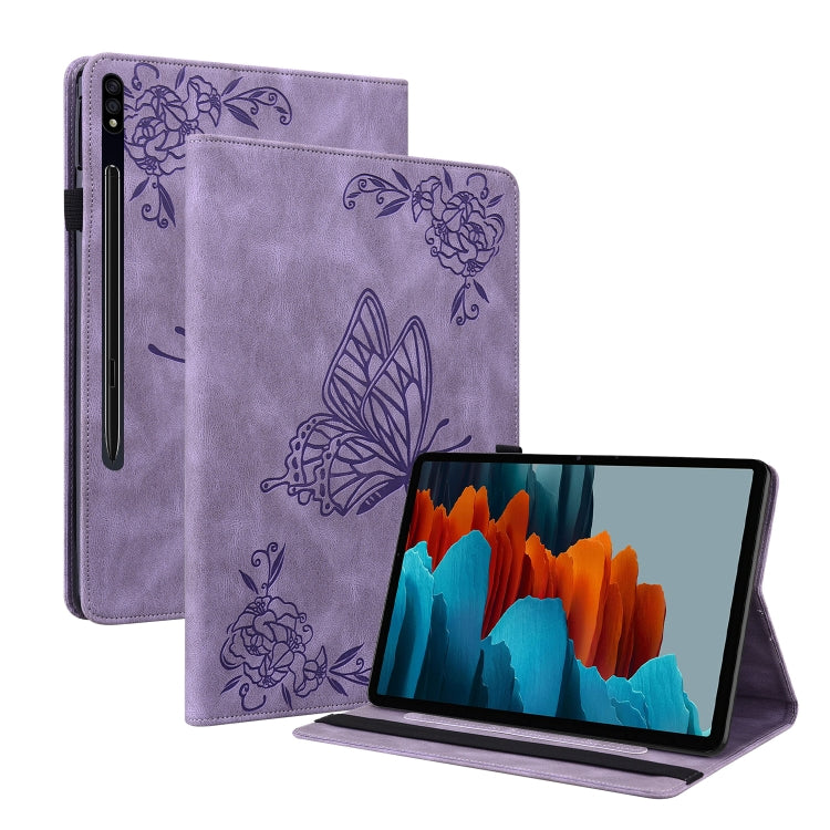 For Samsung Galaxy Tab S9+ Butterfly Flower Embossed Leather Tablet Case(Purple) - Galaxy Tab S9+ Cases by buy2fix | Online Shopping UK | buy2fix