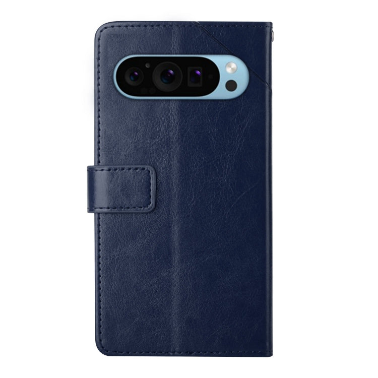 For Google Pixel 9 Pro Y-shaped Pattern Flip Leather Phone Case(Blue) - Google Cases by buy2fix | Online Shopping UK | buy2fix