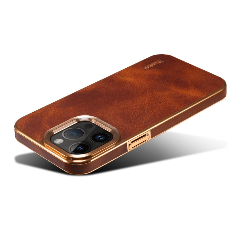 For iPhone 15 Pro Max Denior Oil Wax Cowhide Plating Phone Case(Brown) - iPhone 15 Pro Max Cases by Denior | Online Shopping UK | buy2fix