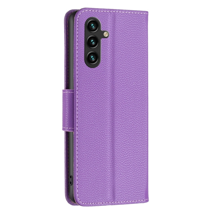 For Samsung Galaxy A55 Litchi Texture Pure Color Flip Leather Phone Case(Purple) - Galaxy Phone Cases by buy2fix | Online Shopping UK | buy2fix