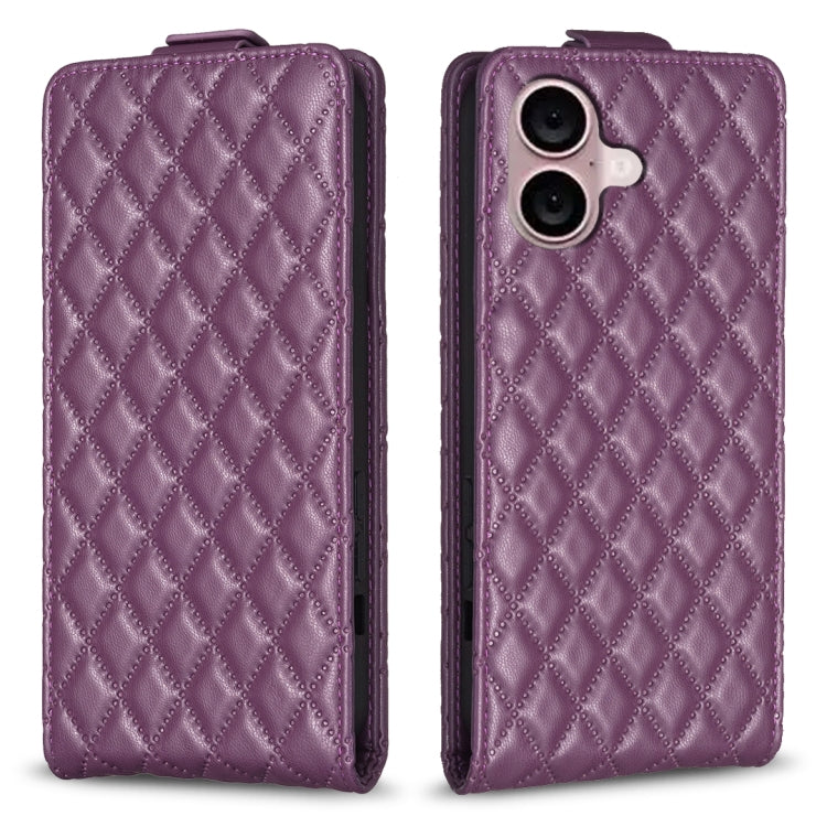 For iPhone 16 Plus Diamond Lattice Vertical Flip Leather Phone Case(Dark Purple) - iPhone 16 Plus Cases by buy2fix | Online Shopping UK | buy2fix