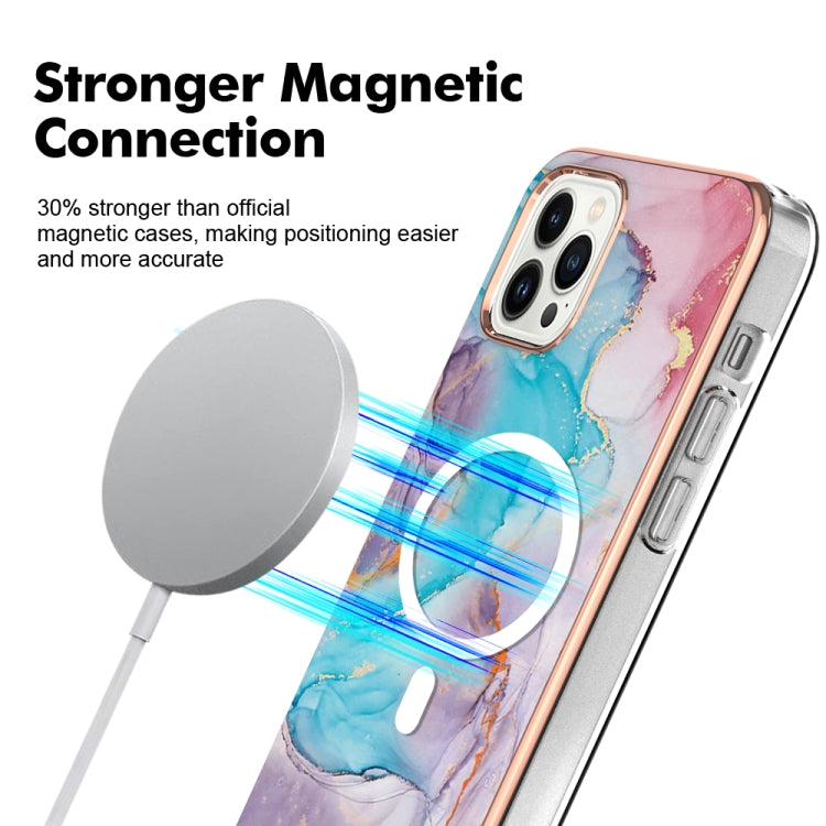 For iPhone 15 Pro Marble Pattern Dual-side IMD Magsafe TPU Phone Case(Blue Marble) - iPhone 15 Pro Cases by buy2fix | Online Shopping UK | buy2fix