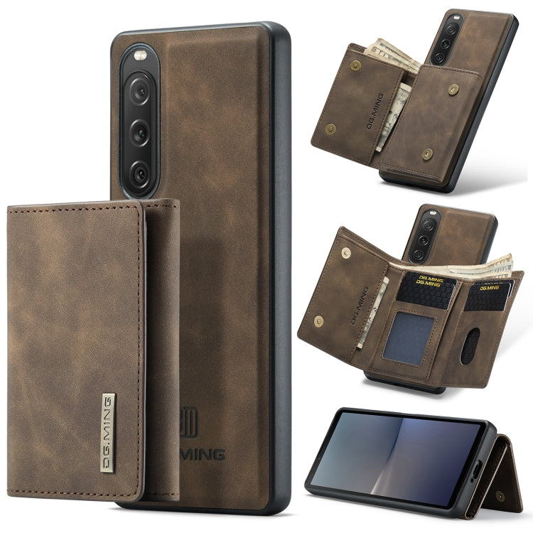 For Sony Xperia 10 V DG.MING M1 Series 3-Fold Multi Card Wallet + Magnetic Phone Case(Coffee) - Sony Cases by DG.MING | Online Shopping UK | buy2fix