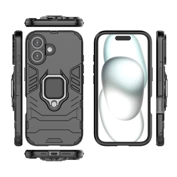 For iPhone 16 Shockproof PC + TPU Holder Phone Case(Black) - iPhone 16 Cases by buy2fix | Online Shopping UK | buy2fix