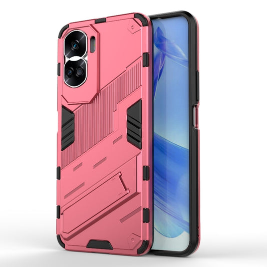 For Honor 90 Lite 5G Global Punk Armor 2 in 1 PC + TPU Phone Case with Holder(Light Red) - Honor Cases by buy2fix | Online Shopping UK | buy2fix