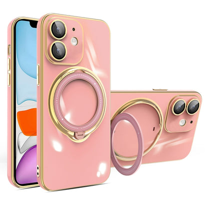 For iPhone 11 Multifunction Electroplating MagSafe Holder Phone Case(Pink) - iPhone 11 Cases by buy2fix | Online Shopping UK | buy2fix