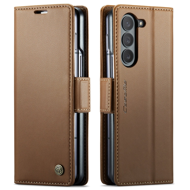 For Samsung Galaxy Z Fold5 CaseMe 023 Butterfly Buckle Litchi Texture RFID Anti-theft Leather Phone Case(Brown) - Galaxy Z Fold5 Cases by CaseMe | Online Shopping UK | buy2fix