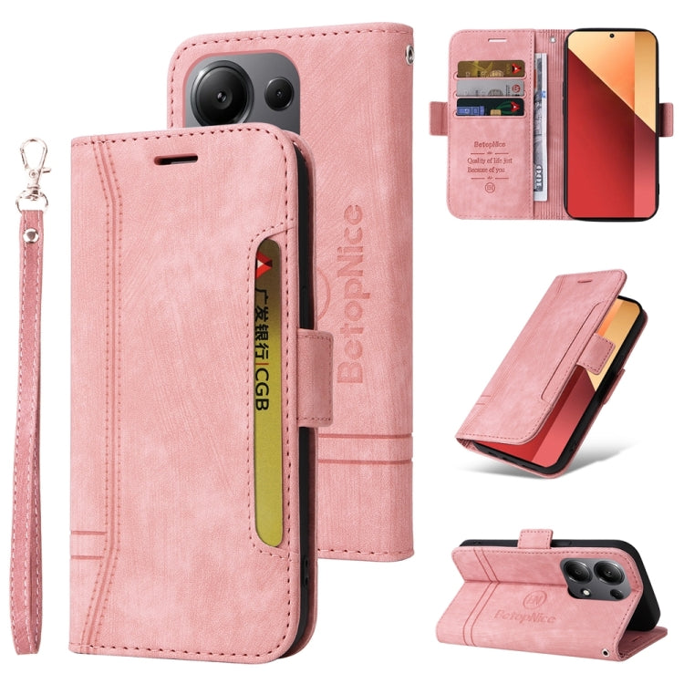 For Xiaomi Poco M6 Pro 4G/Redmi Note13 Pro 4G Global BETOPNICE Dual-side Buckle Leather Phone Case(Pink) - Note 13 Pro Cases by BETOPNICE | Online Shopping UK | buy2fix