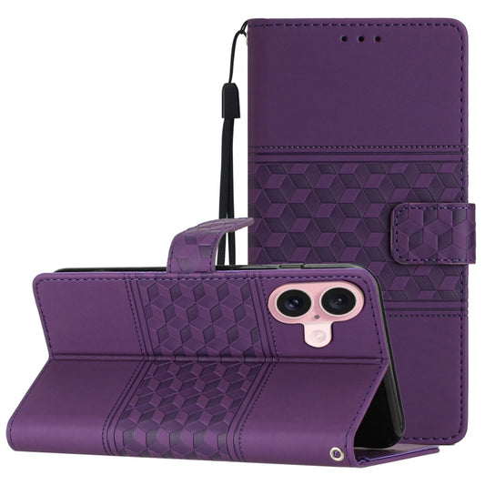 For iPhone 16 Diamond Embossed Skin Feel Leather Phone Case(Purple) - iPhone 16 Cases by buy2fix | Online Shopping UK | buy2fix