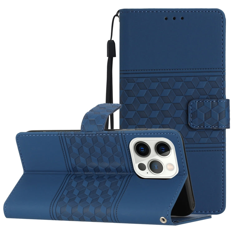 For iPhone 16 Pro Max Diamond Embossed Skin Feel Leather Phone Case(Dark Blue) - iPhone 16 Pro Max Cases by buy2fix | Online Shopping UK | buy2fix