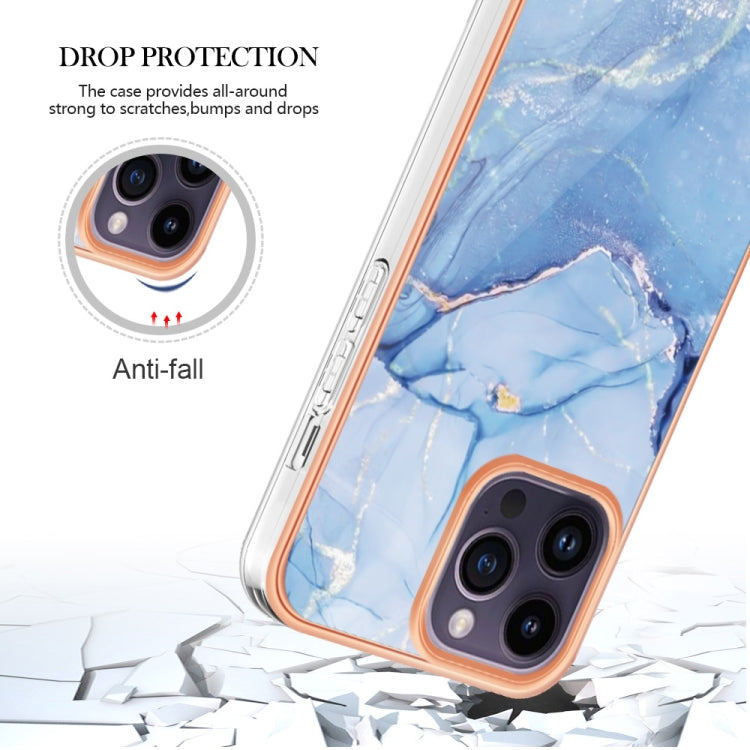 For iPhone 16 Pro Max Electroplating Marble Dual-side IMD Phone Case(Blue 018) - iPhone 16 Pro Max Cases by buy2fix | Online Shopping UK | buy2fix