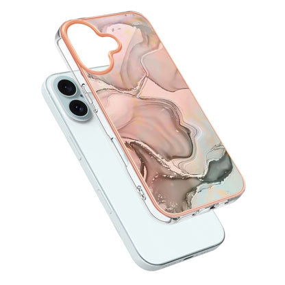 For iPhone 16 Plus Electroplating Marble Dual-side IMD Phone Case(Rose Gold 015) - iPhone 16 Plus Cases by buy2fix | Online Shopping UK | buy2fix